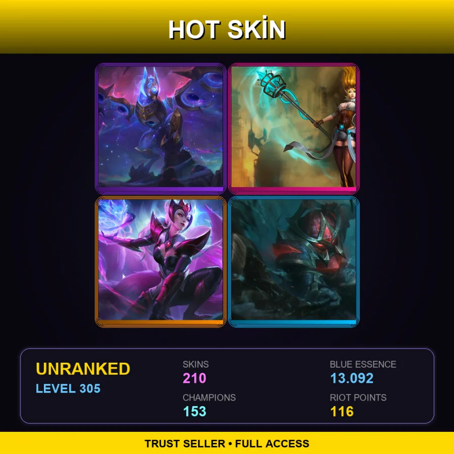 EUW | Lv305 | Unranked | 210 Skin | 153 Champ — LoL account
