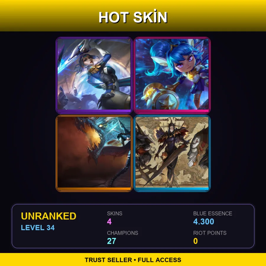 LAS | Pulsefire Fiora | Star Guardian Poppy | Dragonslayer Vayne | Black Scourge Singed | 4 Skin | 27 Champ | Lv34