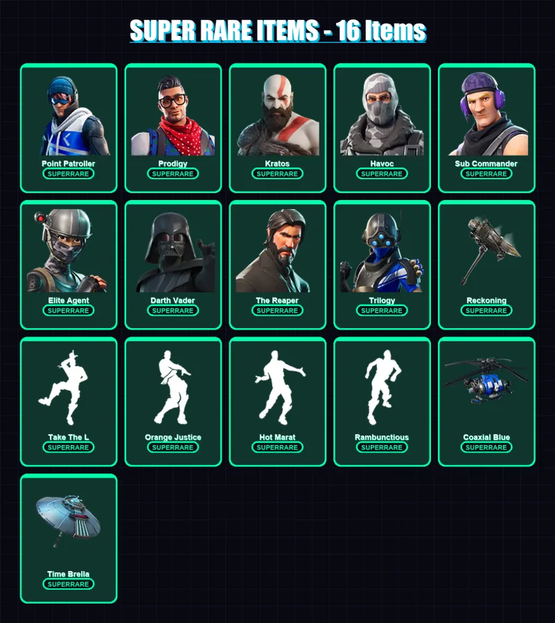[PS4/PS5/XBOX/PC] | Point Patroller | Prodigy | Kratos | Havoc | Sub Commander | 194 skin | 179 pickaxe | 165 emote | 167 glider | Lv2549