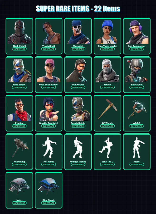 [PS4/PS5/XBOX/PC] | Black Knight | Travis Scott | Warpaint | Blue Team Leader | Sub Commander | 73 skin | 43 pickaxe | 65 emote | 61 glider | Lv847