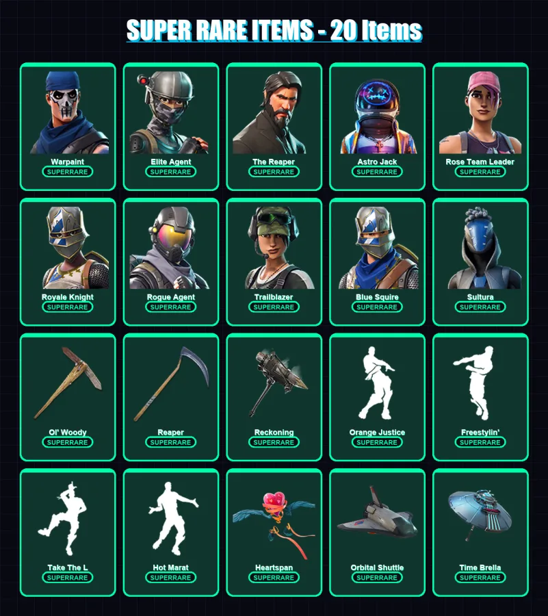 [PC] | Warpaint | Elite Agent | The Reaper | Astro Jack | Rose Team Leader | 135 skin | 116 pickaxe | 129 emote | 113 glider | Lv1529