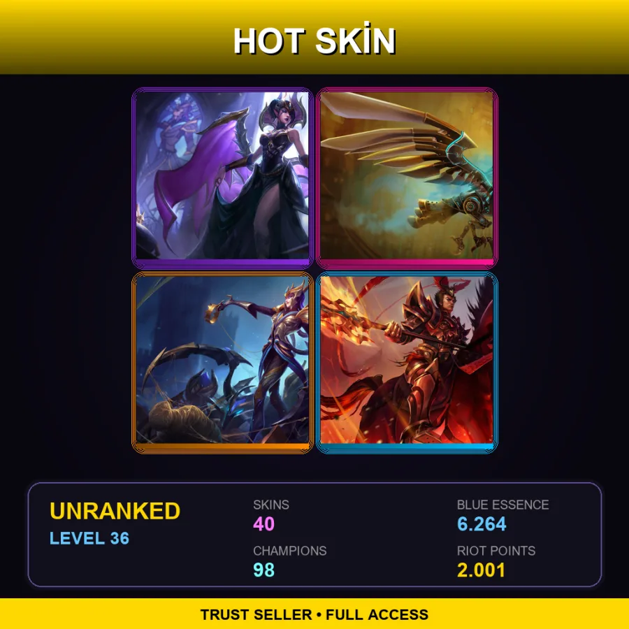 OCE | Victorious Morgana | Hextech Anivia | Victorious Elise | Warring Kingdoms Jarvan IV | 40 Skin | 98 Champ | Lv36