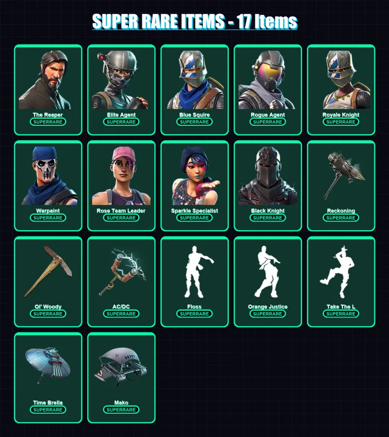 [PC/PSN] | The Reaper | Elite Agent | Blue Squire | Rogue Agent | Royale Knight | 142 skin | 149 pickaxe | 125 emote | 130 glider | Lv2017