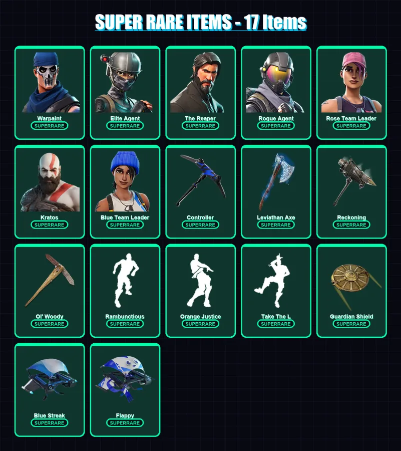 [PS4/PS5/XBOX/PC] | Warpaint | Elite Agent | The Reaper | Rogue Agent | Rose Team Leader | 81 skin | 76 pickaxe | 65 emote | 73 glider | Lv769 — Fortnite account