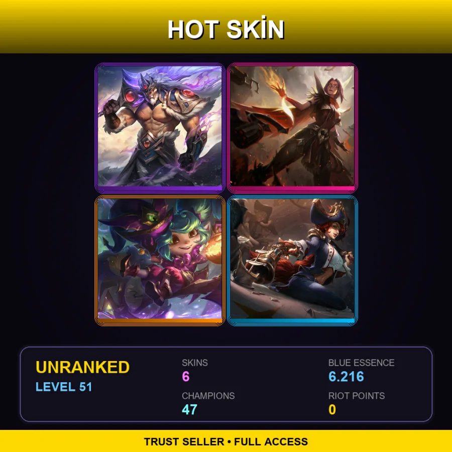 LAN | Lv51 | Unranked | 6 Skin | 47 Champ — LoL account
