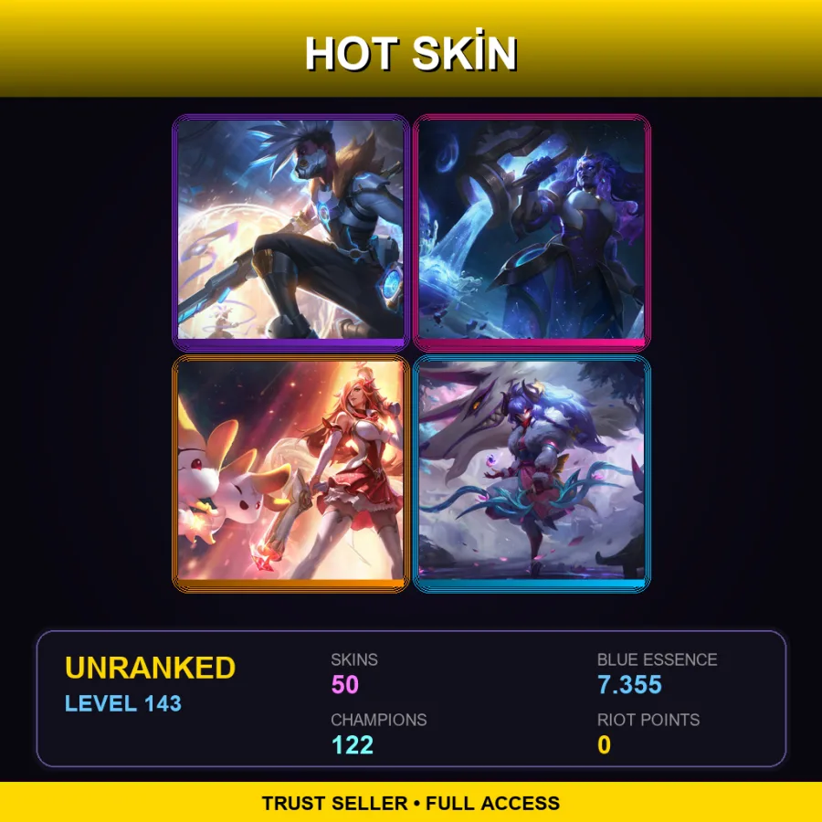 VN | Lv143 | Unranked | 50 Skin | 122 Champ — LoL account