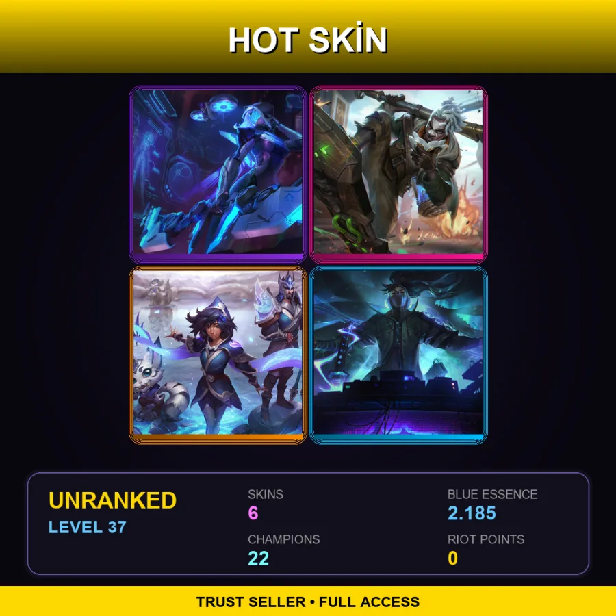 EUW | Lv37 | Unranked | 6 Skin | 22 Champ — LoL account
