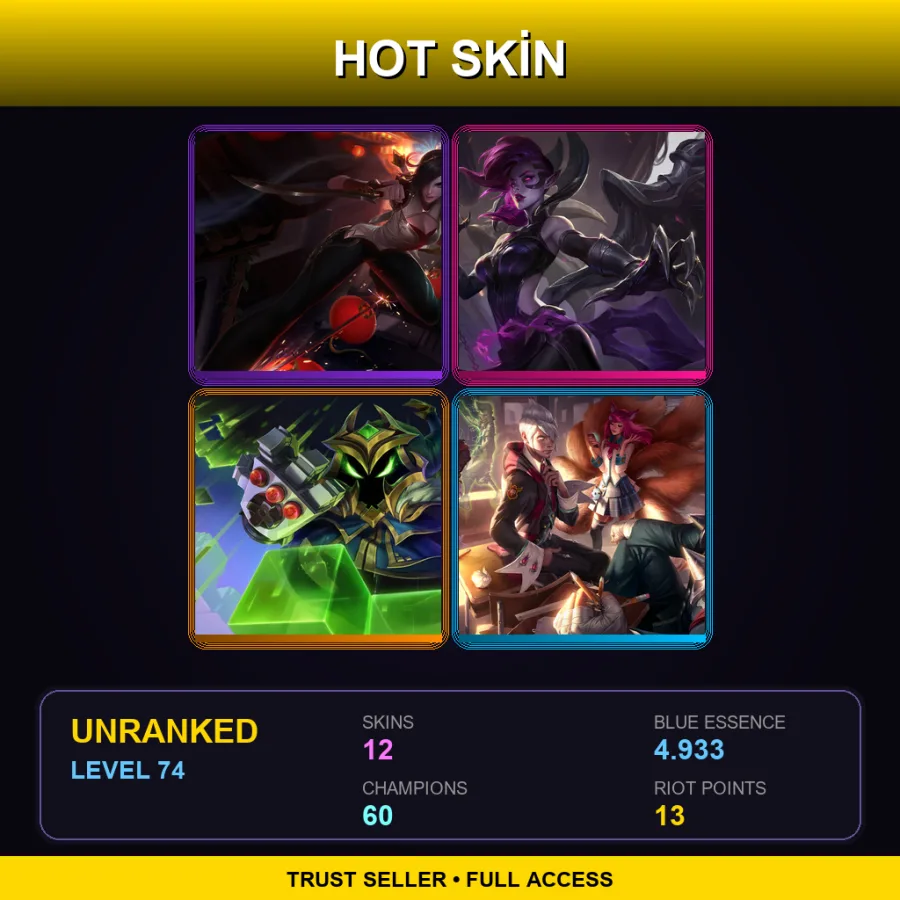 BR | Lv74 | Unranked | 12 Skin | 60 Champ — LoL account