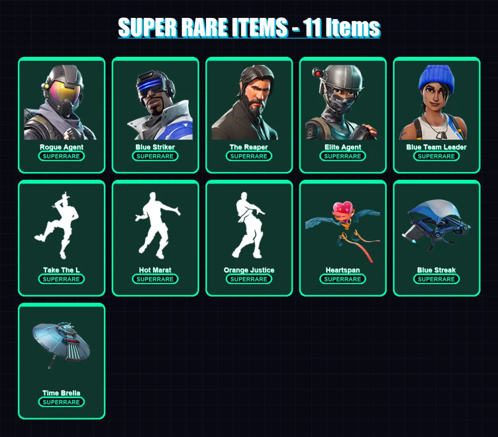 [PS4/PS5/XBOX/PC] | Rogue Agent | Blue Striker | The Reaper | Elite Agent | Blue Team Leader | 75 skin | 94 pickaxe | 80 emote | 91 glider | Lv1689