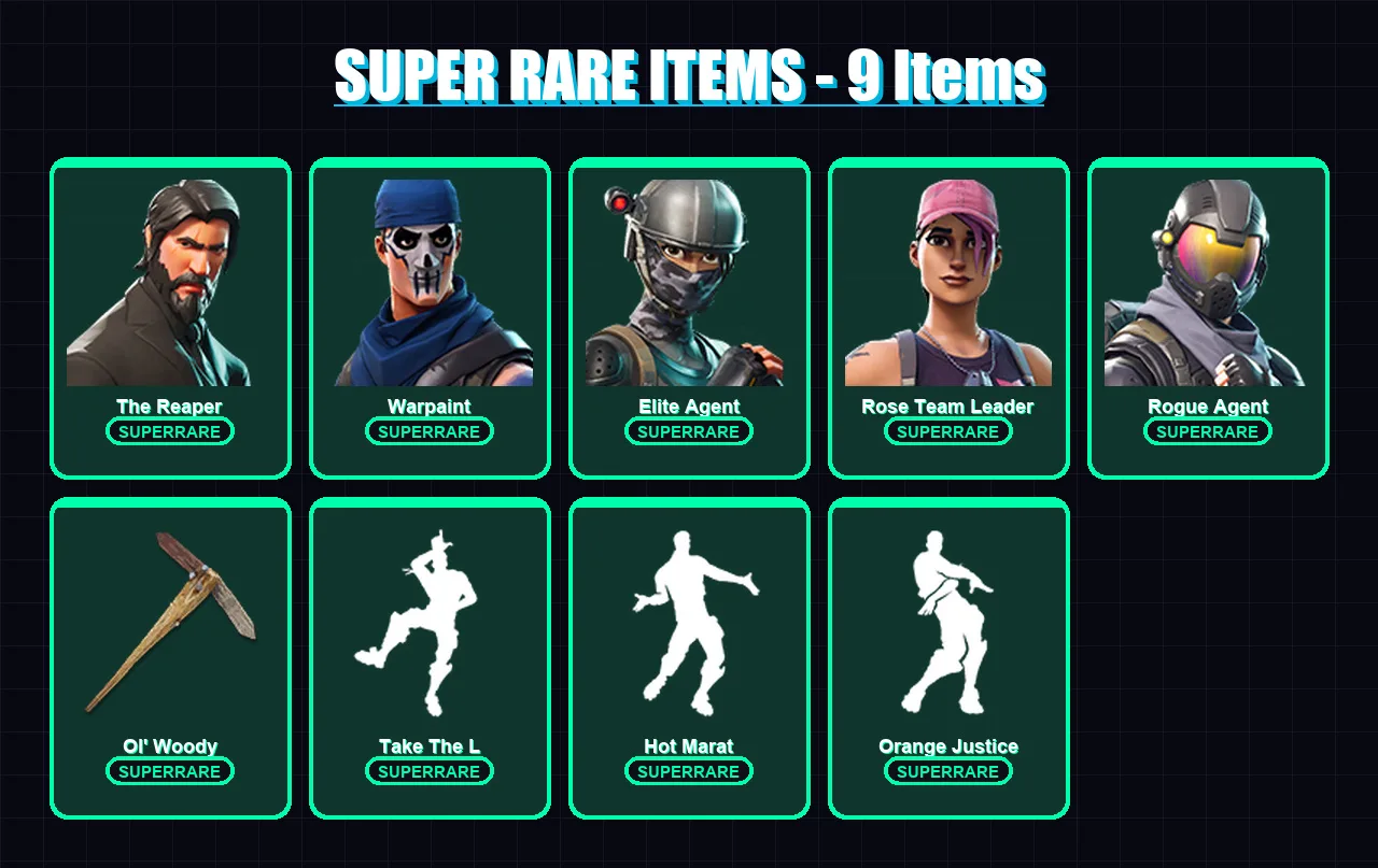 [PC] | The Reaper | Warpaint | Elite Agent | Rose Team Leader | Rogue Agent | 20 skin | 18 pickaxe | 28 emote | 27 glider | Lv422 — Fortnite account