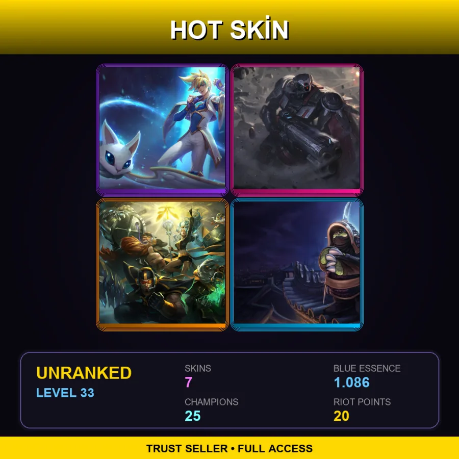 BR | Star Guardian Ezreal | Praetorian Graves | Fnatic Jarvan IV | Ninja Rammus | 7 Skin | 25 Champ | Lv33