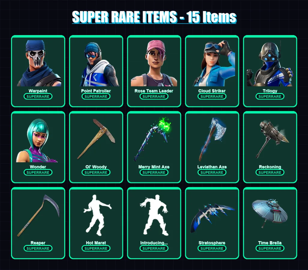 [PS4/PS5/XBOX/PC] | Warpaint | Point Patroller | Rose Team Leader | Cloud Striker | Trilogy | 160 skin | 153 pickaxe | 122 emote | 134 glider | Lv19 — Fortnite account