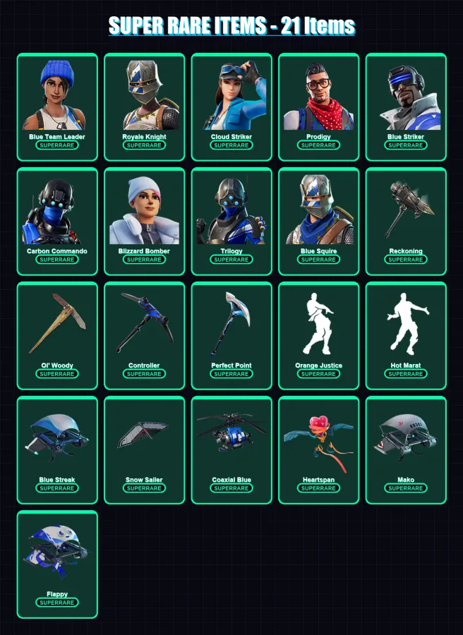 [PC/XBOX] | Blue Team Leader | Royale Knight | Cloud Striker | Prodigy | Blue Striker | 92 skin | 111 pickaxe | 115 emote | 95 glider | Lv1406