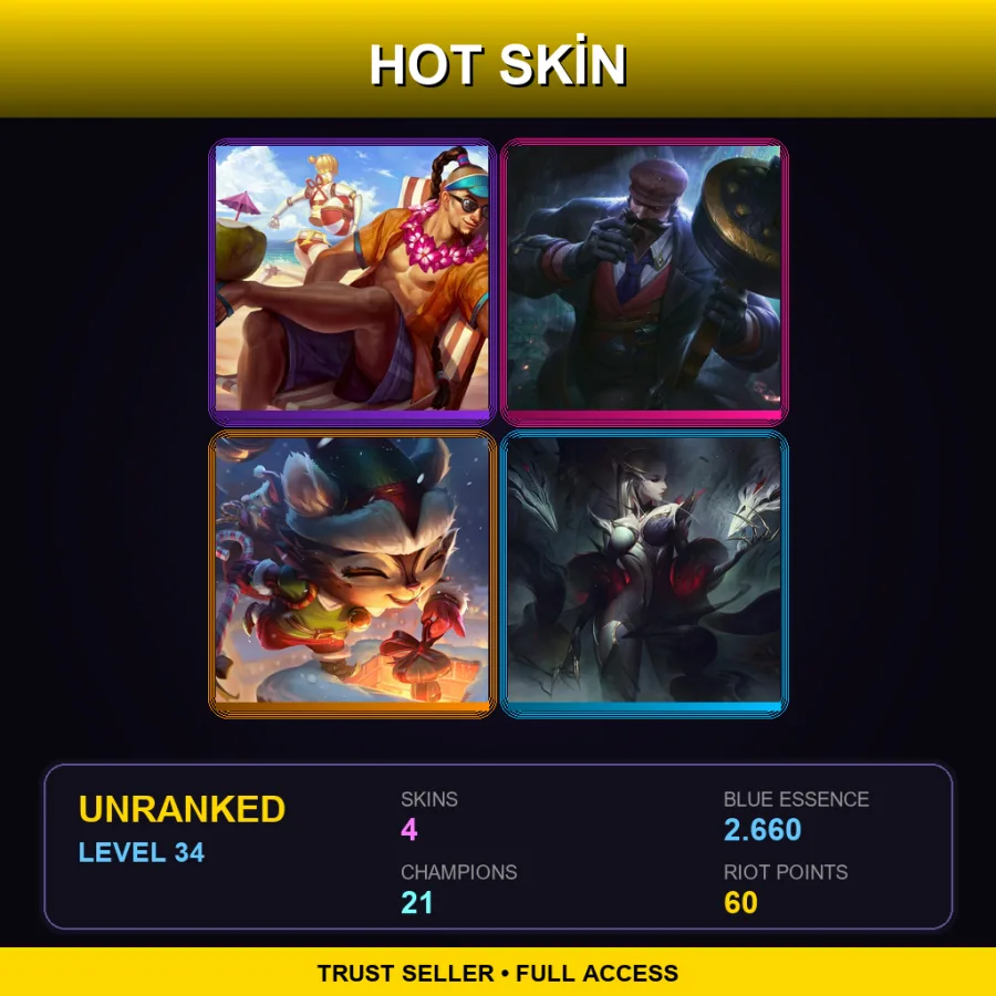 NA | Lv34 | Unranked | 4 Skin | 21 Champ