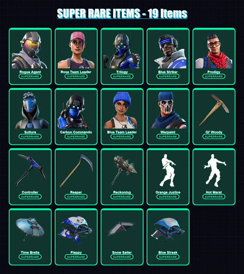 [PS4/PS5/XBOX/PC] | Rogue Agent | Rose Team Leader | Trilogy | Blue Striker | Prodigy | 75 skin | 111 pickaxe | 102 emote | 122 glider | Lv1553