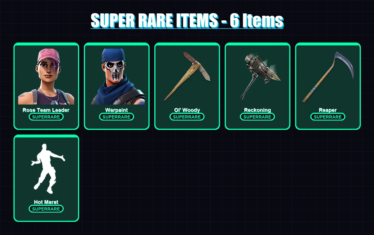 [PC/XBOX/PSN] | Rose Team Leader | Warpaint | Lynx | A.I.M. | Calamity | 13 skin | 12 pickaxe | 14 emote | 15 glider | Lv151