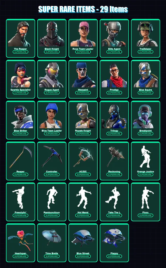 [PS4/PS5/XBOX/PC] | The Reaper | Black Knight | Rose Team Leader | Elite Agent | Trailblazer | 172 skin | 94 pickaxe | 124 emote | 94 glider | Lv111