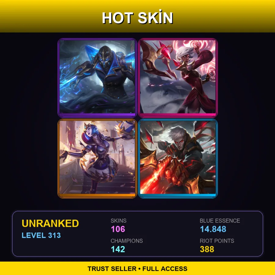 VN | Lv313 | Unranked | 106 Skin | 142 Champ — LoL account