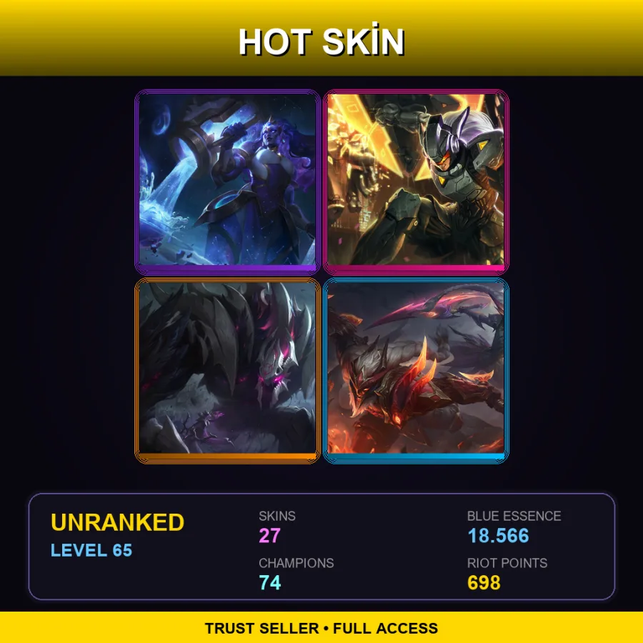 LAS | Lv65 | Unranked | 27 Skin | 74 Champ — LoL account