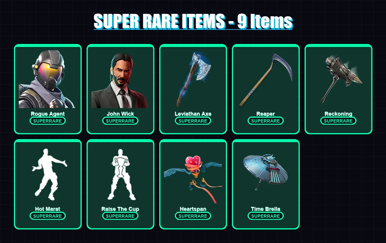 [PS4/PS5/XBOX/PC] | Rogue Agent | John Wick | Sentinel | Zenith | Frozen Raven | 94 skin | 96 pickaxe | 93 emote | 66 glider | Lv752