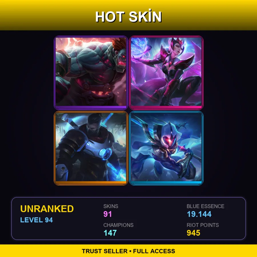 EUW | Lv94 | Unranked | 91 Skin | 147 Champ