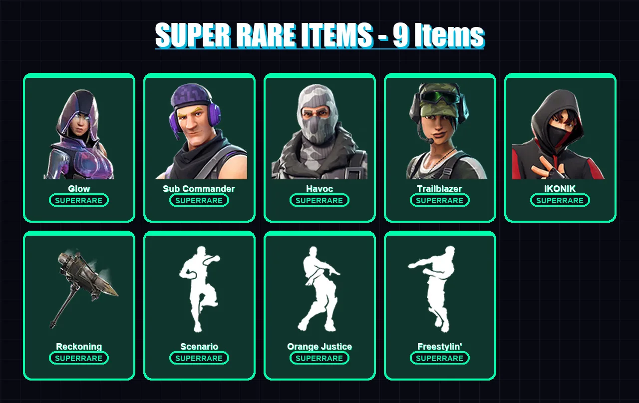[PC/PSN] | Glow | Sub Commander | Havoc | Trailblazer | IKONIK | 42 skin | 32 pickaxe | 40 emote | 26 glider | Lv373