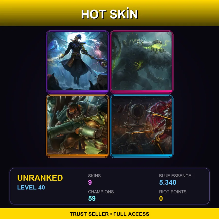 LAS | Lv40 | Unranked | 9 Skin | 59 Champ — LoL account