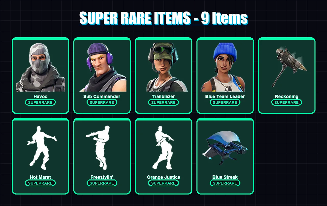 [PC/XBOX] | Havoc | Sub Commander | Trailblazer | Blue Team Leader | Calamity | 65 skin | 68 pickaxe | 62 emote | 68 glider | Lv874