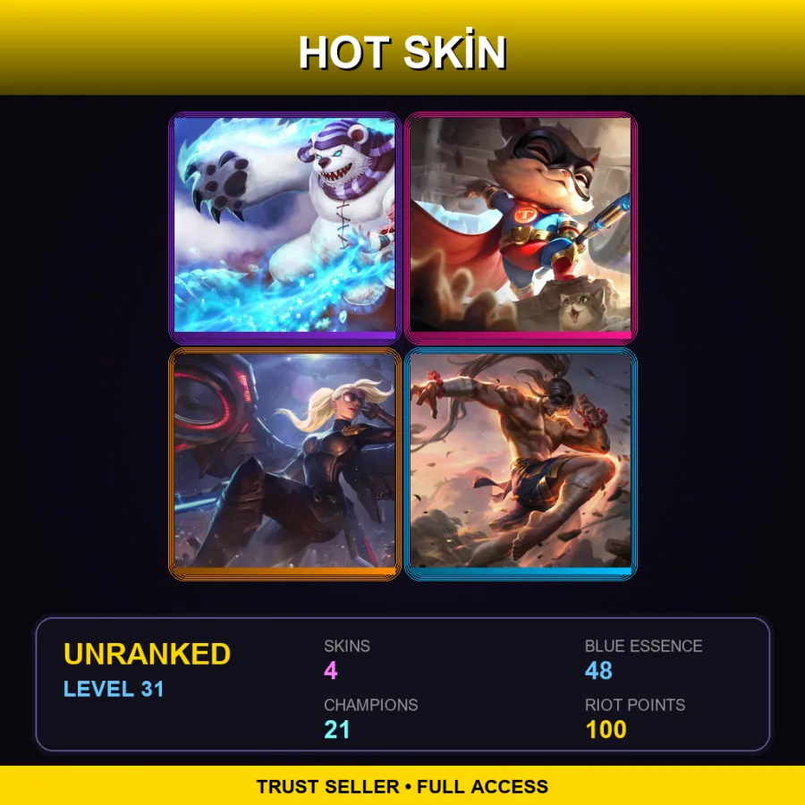 EUW | Frostfire Annie | Super Teemo | Riot Kayle | Traditional Lee Sin | 4 Skin | 21 Champ | Lv31