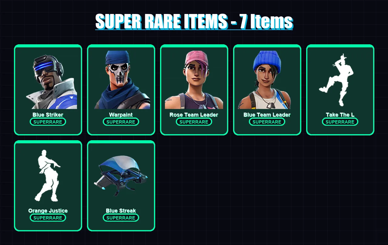 [PC/XBOX] | Blue Striker | Warpaint | Rose Team Leader | Blue Team Leader | Drift | 15 skin | 11 pickaxe | 13 emote | 19 glider | Lv198