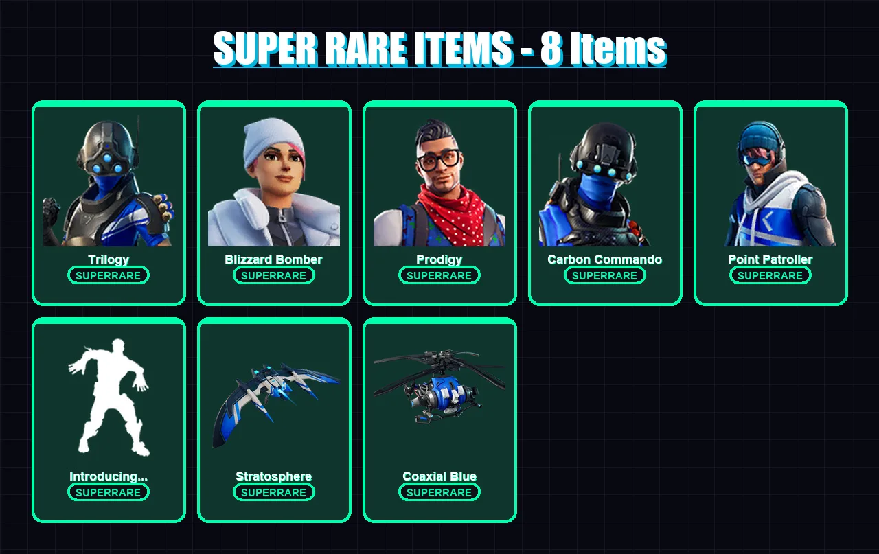 [PS4/PS5/XBOX/PC] | Trilogy | Blizzard Bomber | Prodigy | Carbon Commando | Point Patroller | 70 skin | 77 pickaxe | 74 emote | 88 glider | Lv1435 — Fortnite account