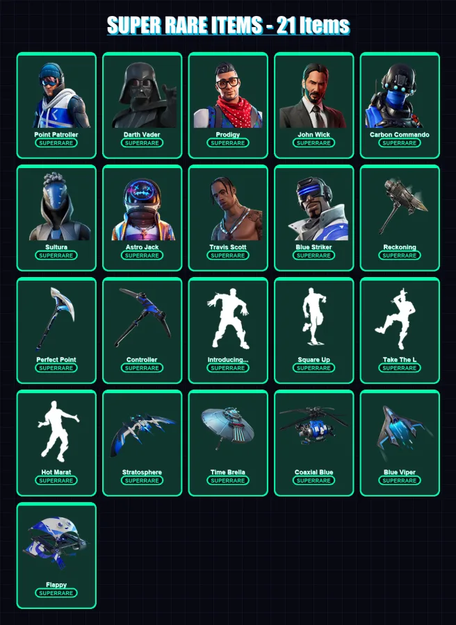 [PS4/PS5/XBOX/PC] | Point Patroller | Darth Vader | Prodigy | John Wick | Carbon Commando | 272 skin | 249 pickaxe | 197 emote | 209 glider | Lv2575