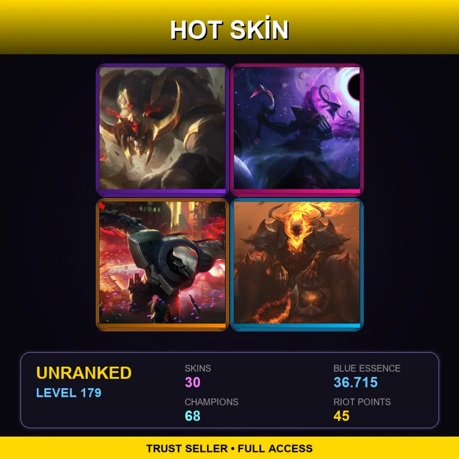 LAS | Lv179 | Unranked | 30 Skin | 68 Champ — LoL account