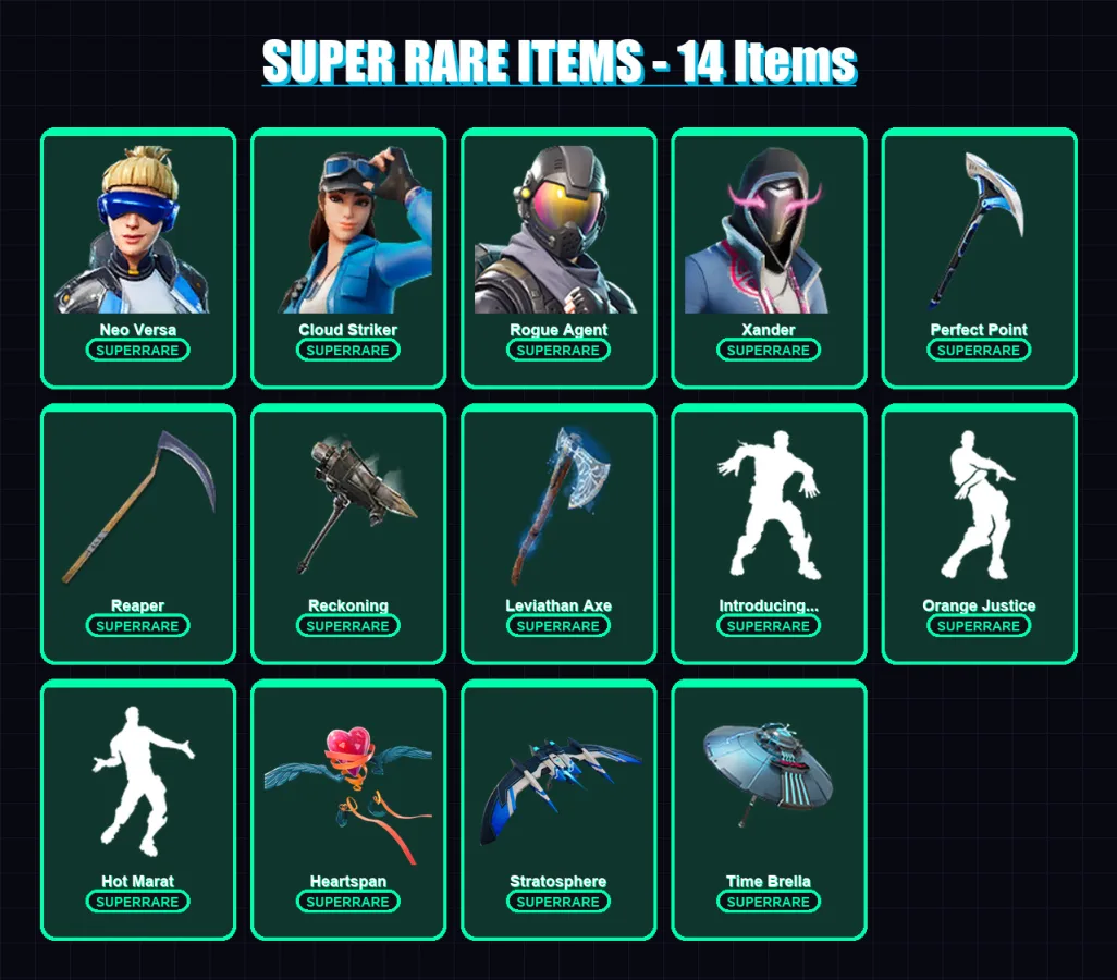 [PS4/PS5/XBOX/PC] | Neo Versa | Cloud Striker | Rogue Agent | Xander | Red Knight | 89 skin | 111 pickaxe | 104 emote | 110 glider | Lv1833 — Fortnite account