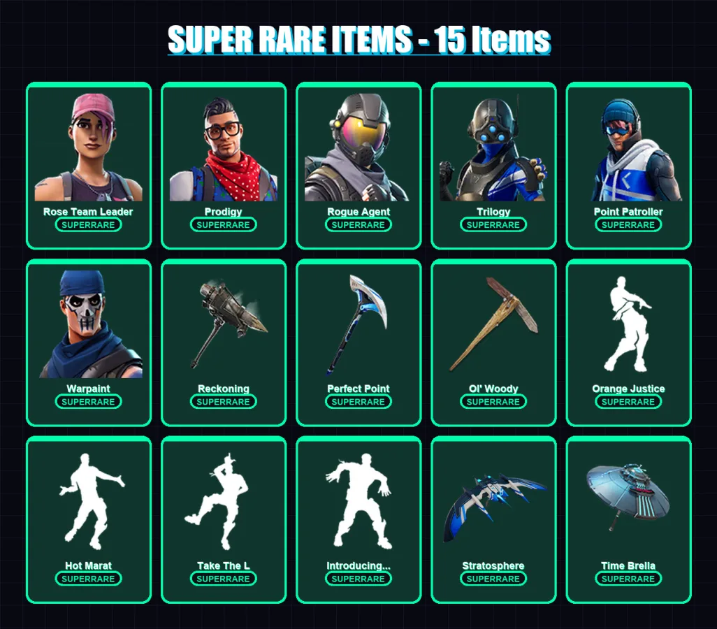 [PC/XBOX/PSN] | Rose Team Leader | Prodigy | Rogue Agent | Trilogy | Point Patroller | 100 skin | 85 pickaxe | 105 emote | 84 glider | Lv1288 — Fortnite account