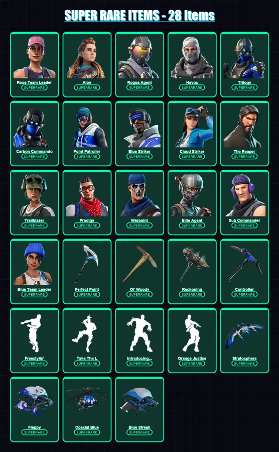 [PS4/PS5/PC] | Rose Team Leader | Aloy | Rogue Agent | Havoc | Trilogy | 100 skin | 88 pickaxe | 110 emote | 93 glider | Lv1148