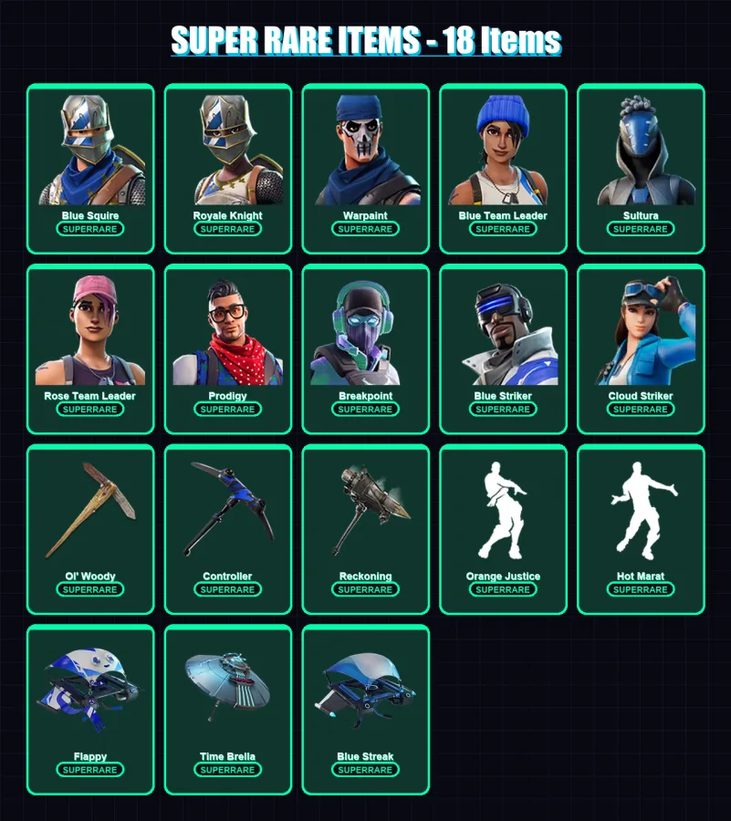 [PC/XBOX/PSN] | Blue Squire | Royale Knight | Warpaint | Blue Team Leader | Sultura | 138 skin | 160 pickaxe | 182 emote | 125 glider | Lv1555