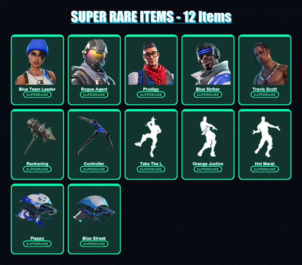 [PS4/PS5/XBOX/PC] | Blue Team Leader | Rogue Agent | Prodigy | Blue Striker | Travis Scott | 96 skin | 82 pickaxe | 93 emote | 85 glider | Lv1740