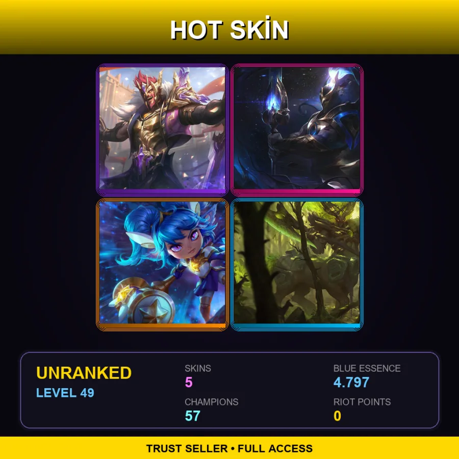 EUW | Lv49 | Unranked | 5 Skin | 57 Champ