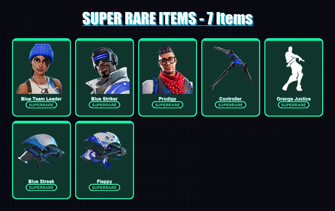 [PC/XBOX/PSN] | Blue Team Leader | Blue Striker | Prodigy | Lynx | Zenith | 5 skin | 6 pickaxe | 11 emote | 14 glider | Lv189