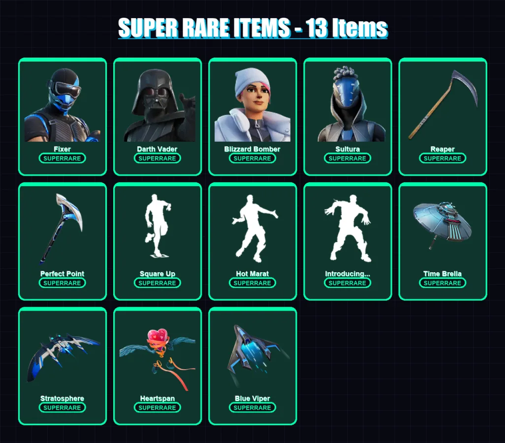 [PS4/PS5/XBOX/PC] | Fixer | Darth Vader | Blizzard Bomber | Sultura | Ronin | 150 skin | 190 pickaxe | 137 emote | 172 glider | Lv2592