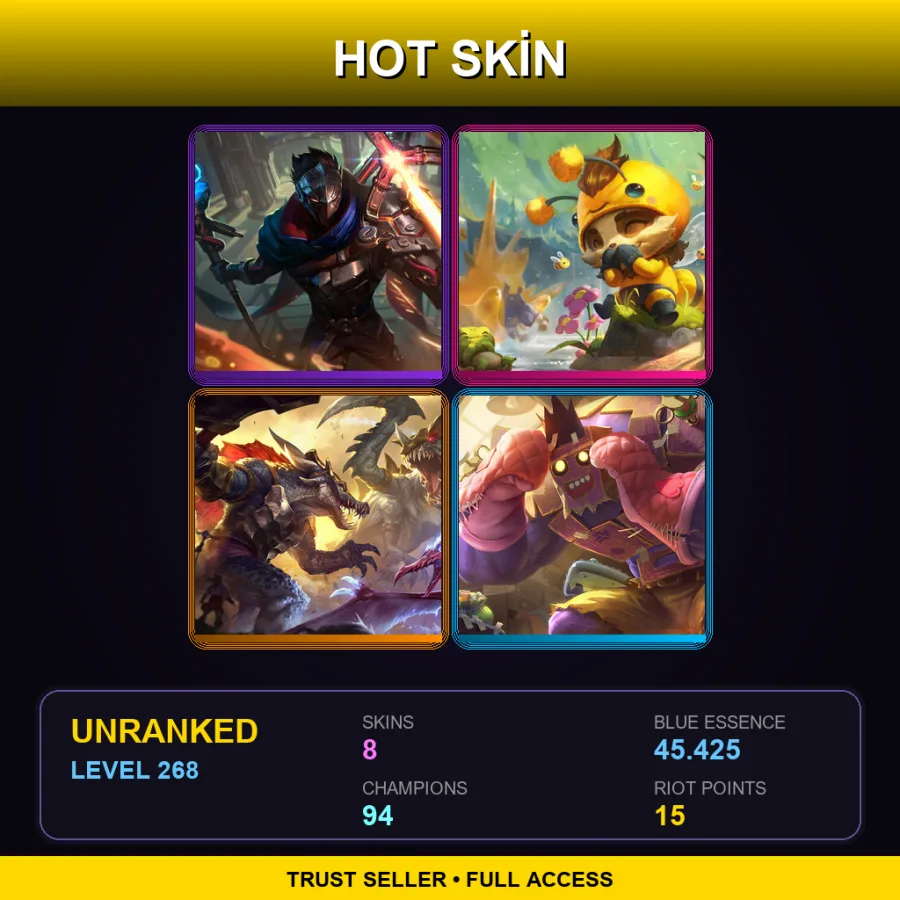 EUW | Lv268 | Unranked | 8 Skin | 94 Champ