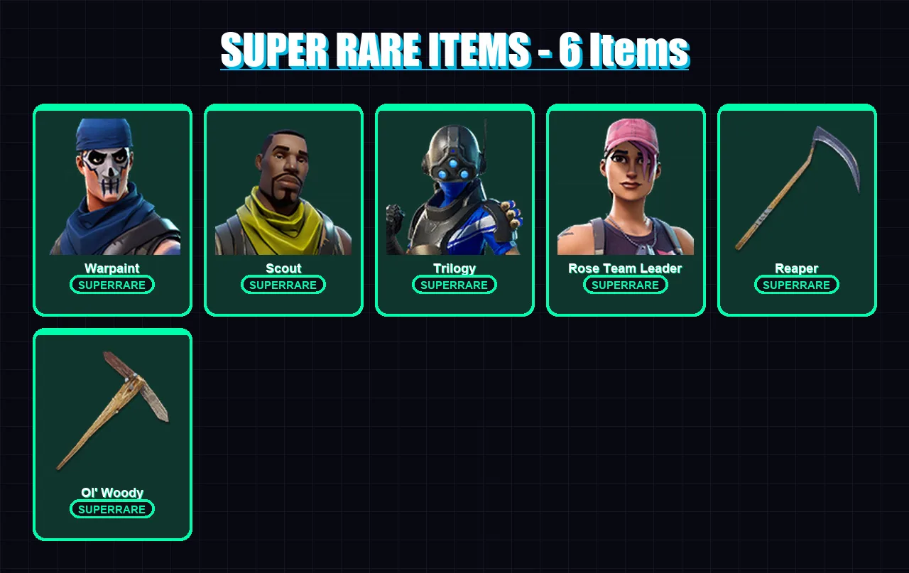 [PS4/PS5/XBOX/PC] | Warpaint | Scout | Trilogy | Rose Team Leader | Polarity | 109 skin | 78 pickaxe | 134 emote | 67 glider | Lv1238