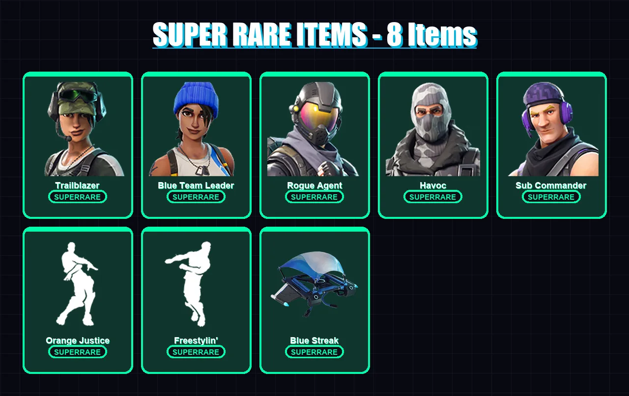 [PS4/PS5/XBOX/PC] | Trailblazer | Blue Team Leader | Rogue Agent | Havoc | Sub Commander | 16 skin | 8 pickaxe | 8 emote | 12 glider | Lv93