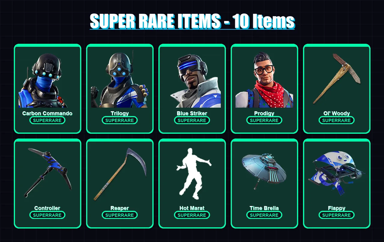 [PC/XBOX] | Carbon Commando | Trilogy | Blue Striker | Prodigy | Fade | 188 skin | 233 pickaxe | 163 emote | 163 glider | Lv2380