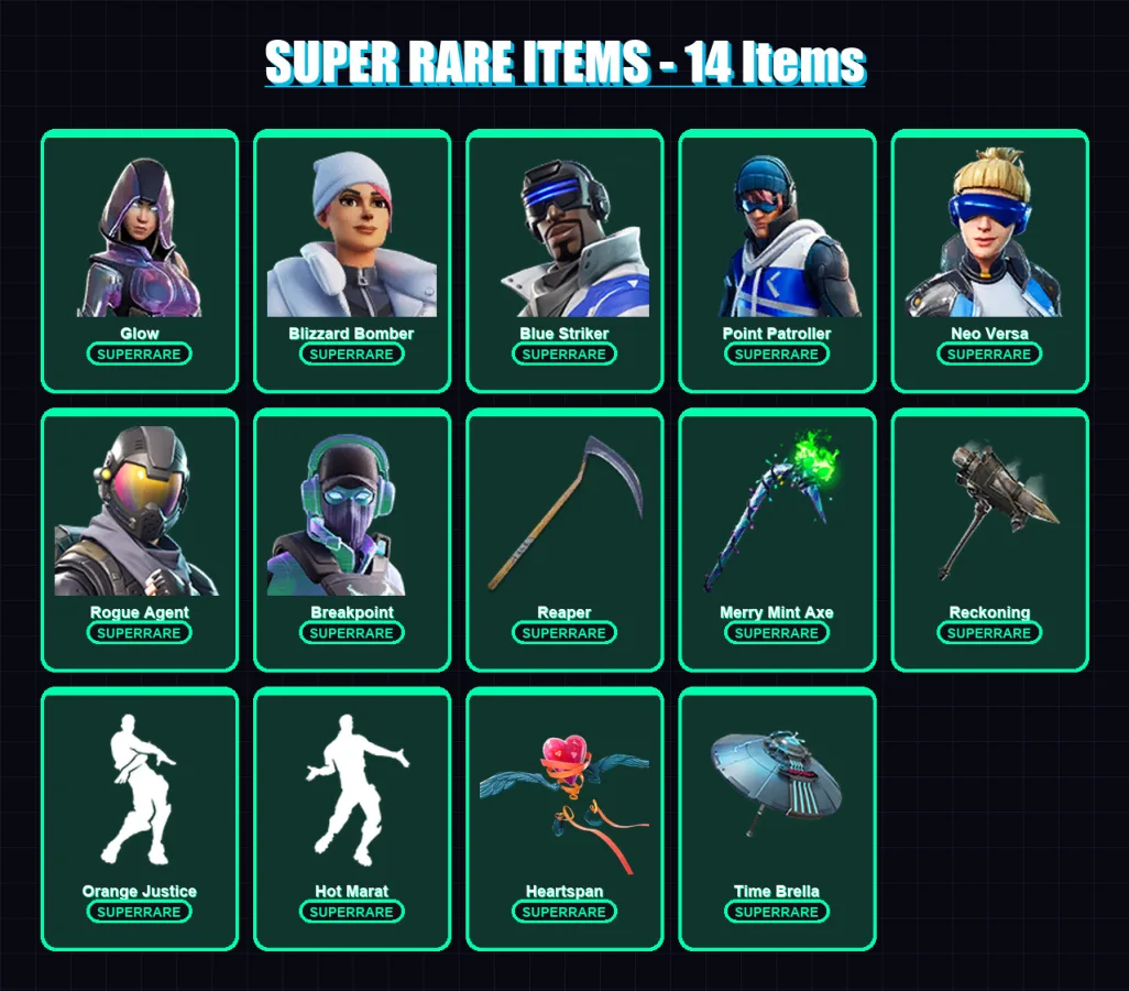 [PS4/PS5/XBOX/PC] | Glow | Blizzard Bomber | Blue Striker | Point Patroller | Neo Versa | 112 skin | 111 pickaxe | 105 emote | 104 glider | Lv1954