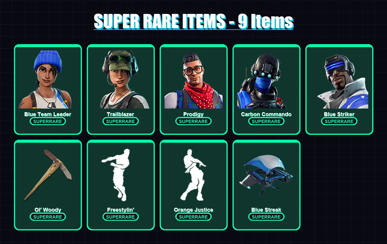 [PC/XBOX/PSN] | Blue Team Leader | Trailblazer | Prodigy | Carbon Commando | Blue Striker | 88 skin | 88 pickaxe | 66 emote | 84 glider | Lv1197