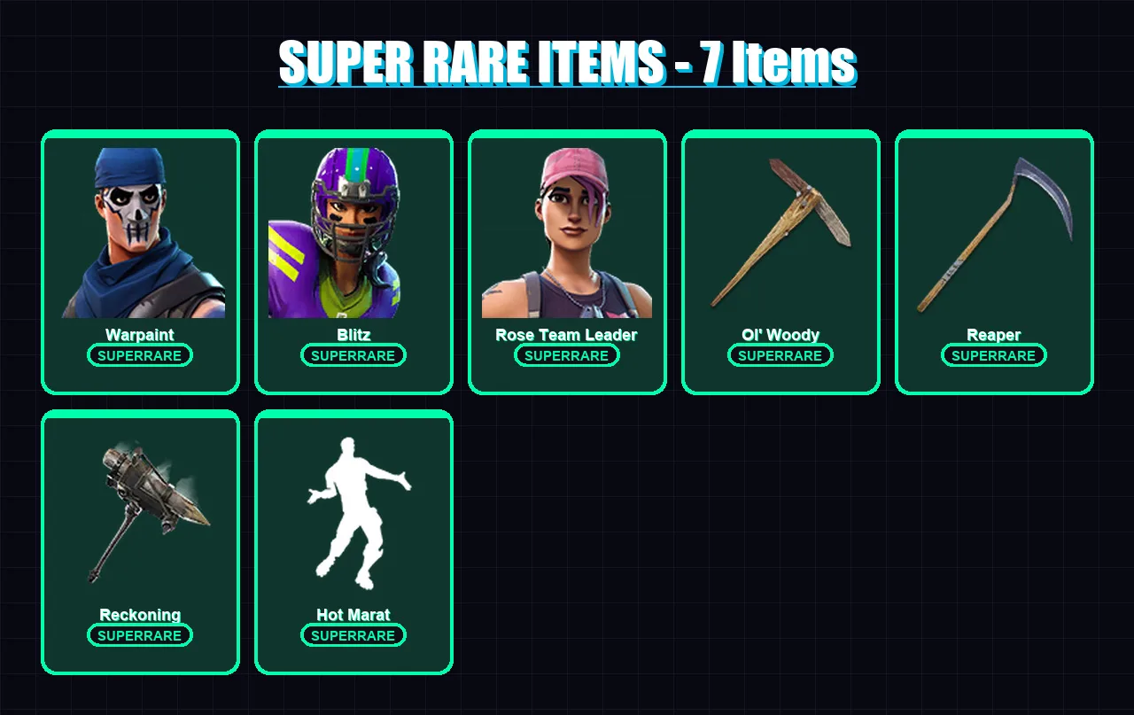 [PS4/PS5/XBOX/PC] | Warpaint | Blitz | Rose Team Leader | Frozen Love Ranger | Lynx | 50 skin | 28 pickaxe | 35 emote | 32 glider | Lv268