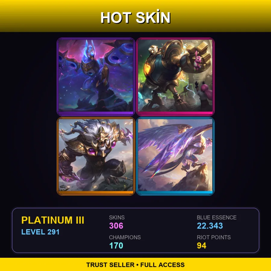 EUW | Cosmic Flight Anivia | Victorious Blitzcrank | Victorious Rengar | Victorious Anivia | 306 Skin | 170 Champ | Platinum III | Lv291