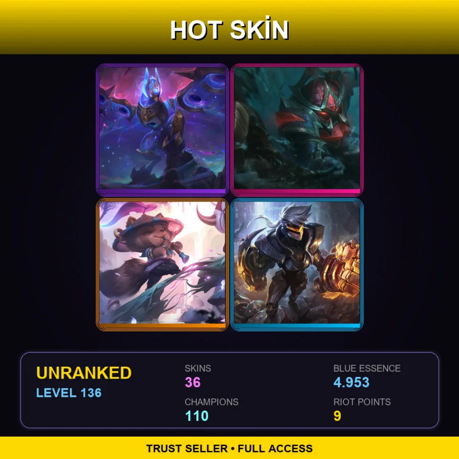 EUW | Lv136 | Unranked | 36 Skin | 110 Champ
